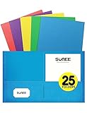 SUNEE Folders with Pockets(25 Pack, Assorted Colors), 2 Pocket Folders Fit Letter Size Paper, Paper File Folder for School Office Home Business