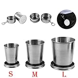 Stainless Steel Camping Mug Camping Folding Cup Portable Outdoor Travel Demountable Collapsible Cup With Keychain 75ml 150ml 250ml (M)