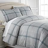 Vilano Plaid Collection - Premium Quality, Soft, Wrinkle, Fade, & Stain Resistant, Easy Care, Oversized Duvet Cover Set, King/California King, Grey,
