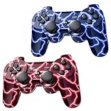 Burcica PS3 Controller 2 Pack Wireless Motion Sense Dual Vibration Upgraded Gaming Controller for Sony Play Station 3 with Charging Cord (BlueFlash and RedFlash)