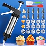 Cookie Press Set, Stainless Steel Spritz Cookie Press Gun, Churro Maker Kits, DIY Biscuit Maker with 13 Cookie Discs & 8 Piping Tips, Cookies Decorating Tool for Baking DIY Biscuit Cake Dessert