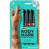 BIC BodyMark Temporary Tattoo Markers for Skin (MTBP31HN-AST), Henna Vibes, Flexible Brush Tip, 3-Count Pack of Assorted Colors, Skin-Safe*, Cosmetic Quality