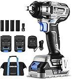 DEKOPRO Cordless Impact Wrench 1/2inch,20V Power Impact Wrench, Powerful Brushless Motor, 3-Variable Speed, Max Torque 258 ft-lbs (350N.m), 2x2.0A Li-ion Battery, 1 Hour Fast Charger and Tool Bag