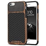 TENDLIN Compatible with iPhone 6s Case/iPhone 6 Case Wood Grain with Carbon Fiber Texture Design Leather Hybrid Slim Case Compatible with iPhone 6s and iPhone 6 (Carbon & Leather) Black
