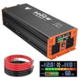 3000 Watt Power Inverter, Car/Outdoor 12V DC to 110V AC Converter, with LED Display, Dual AC Outlets, USB Port, Dual Smart Fans, Cables Included, Suitable for RV,Truck Off-Grid Solar Power Inverter