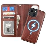 Bocasal for iPhone 13 Wallet Case Compatible with MagSafe Wireless Charging, RFID Blocking Magnetic Leather Case with Card Slots Holder Kickstand Detachable Wrist Strap 6.1 Inch (Brown)
