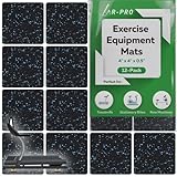 (12 Pack) AR-PRO Exercise Equipment Mats 4' x 4' x 0.5' Anti-Slip, Shock Absorbent Rubber Floor Protective Mats Perfect for Treadmills, Elliptical Trainers, Rowing Machines and Stationary Bikes