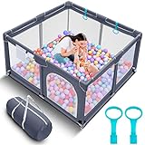 Tmsene Baby Playpen, Playard for Babies and Toddlers, Sturdy Safety Baby Fence with Breathable Mesh and Zipper Gates, Indoor & Outdoor Play Pens for Kids Activity Center (Grey)
