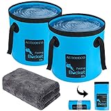 AUTODECO 2 Pack Collapsible Bucket 5 Gallon Container Folding Water Bucket Portable Wash Basin for Outdoor Travelling Camping Fishing Gardening Car Washing Blue 20L