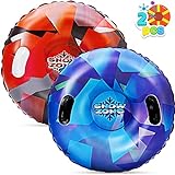 JOYIN Inflatable Snow Tubes，2 Pack 34'' Kids Snow Sled, Heavy Duty Snow Tube with Handles and Thick Bottom, Blow Up Sledding for Kids and Adults Family Outdoor Toys Activities Winter Fun(Ice Flakes)