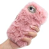Fluffy Rabbit Fur Case for iPod Touch 7 / 6 / 5, Girlyard Cute Bling Diamond Rhinestone Handmade Furry Warm Faux Bunny Hair Soft Plush Shockproof Cover for Women Girls - Pink