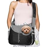 PetAmi Small Dog Sling Carrier, Soft-Sided Crossbody Puppy Carrying Purse Bag, Adjustable Sling Pet Pouch to Wear Medium Dog Cat Travel, Dog Bag for Traveling, Breathable, Poop Bag Dispenser, Black