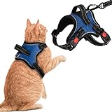 Cat Harness and Leash Set Escape Proof Adjustable Cat Vest Harness for Large Medium Small Cats Reflective Breathable Cat Harness with Handle for Kitten Adult Cat Outdoor Walking Blue S