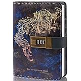 CAGIE Diary With Lock A6 Small Locking Diary Locking Journal for Adults PU Leather Binder 6 Rings Refill,Dragon,6.9in x 4in