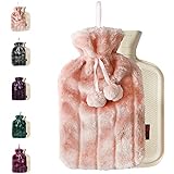 Ram® Large Cosy 2L Litre Rubber Hot Water Bottle with Faux Fluffy Cover Pink