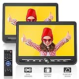 10.5' Dual Screen Portable DVD Player for Car, Arafuna 5-Hour Rechargeable Car DVD Player with Full HD Digital Signal Transmission, Headrest DVD Player Support USB/SD, Regions Free(1 Player+1 Monitor)