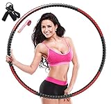 KINGJOY Weighted Fitness Hoop for Adults Kids Women for Exercise & Fitness Weight Loss, Hoola Hoops Plus Size, Weight Adjustable 2lb ~ 5lb, 8 Detachable Sections，Stainless Steel Core (Black & red)