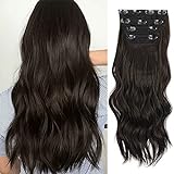 Sué Exquisite 4PCS Clip in Long Soft Glam Waves Thick Hairpieces 20 inches Dark Brown Hair Extensions Synthetic Fiber Double Weft Hair for Women Full Head