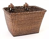 Retrospec Bicycles Cane Woven Rectangular Toto Basket with Authentic Leather Straps and Brass Buckles, Dark Stain