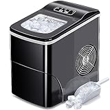 AGLUCKY Ice Makers Countertop with Self-Cleaning, 26.5lbs/24hrs, 9 Cubes Ready in 6~8Mins, Portable Ice Machine with 2 Sizes Bullet Ice/Ice Scoop/Basket for Home/Kitchen/Office/Bar/Party, Black