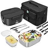 STN Heated Lunch Boxes For Adults,Efficient Electric Lunch Box Set with Removable 304 SS Container (1.5L+ 0.45L),10L Insulated Bags,Big Cutlery Set for 12v 24v 110v
