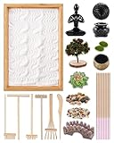 Zen Garden Kit - Mini Japanese Sand Garden for Desktop with Bamboo Tray - Includes Rakes, Yoga Statue, Bridge, Sand Ball, Stones, Crystals, and More