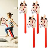 4PCS Inflatable Stick Horses - Western Cowboy/Pony/Christmas/Horse Themed Kids Birthday Party/Baby Shower Party Supplies Decorations Goodie Bag Stuffers Favors Inflatable Costume Stick Horse