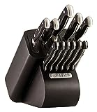Sabatier Self-Sharpening 12-piece Forged Triple Rivet Knife Block Set with Edgekeeper Technology, High-Carbon Stainless Steel Kitchen Knives, Razor-Sharp Knife Set with Wood Block, Black
