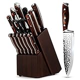 Kitchen Knife Set,15-Piece Knife Set With Block Wooden,Self Sharpening For Chef Knife Set,High Carbon Japan Stainless Steel Hammered Collection Knife Block Set with Steak Knives, Boxed Knife Sets