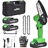 Mini Chainsaw Cordless 4 Inch Chain Saw SOYUS Small with Safety Lock, Rechargeable Lithium Electric Handheld Portable Tree Trimming Branch Wood Cutting