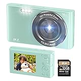 Digital Camera 4K 44MP with 32GB SD Card, 2.4 Inch Point and Shoot Camera with 16X Digital Zoom, Compact Mini Camera Kids Camera for Teens Boys Girls Adults Students Seniors(DC6-X3 Green1)
