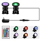 Pond Lights, LED Spot Lights, Upgraded RF Controller 36 LED with 16 Color, RGB Waterproof Underwater Submersible Fountain Light for Fountains/Fish Tank/ Swimming/ Pool /Garden, Pack of 2