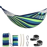 Chihee Cotton Hammock Large Soft Breathable Camping Hammock Holds Up to 660lbs Portable Tree Hammock with Detachable Spreader Bar Pillow 2 Strong Webbings 2 Carabiners Patio Garden Indoor Outdoor