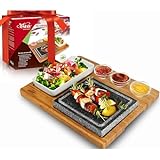 Artestia Cooking Stones for Steak Stones Sizzling Hot Stone Set Hot Rock Cooking Stone Indoor Grill, Granite Stone Cooking Set/BBQ/Steak Grill (Deluxe Set with Two Stones on One Bamboo Platters)