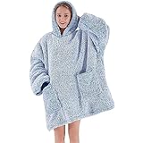 greenoak Blanket Hoodie Oversized Sherpa Wearable Blanket Sweatshirt, Ultra Soft Fuzzy Fleece Blanket Hoodie, Plush Cozy Warm Hooded Blanket for Women Men Adult Teen (Large, Navy)