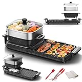 Aoran Electric Hot Pot With Grill,Shabu Shabu Hot Pot Electric Korean BBQ Grill,Smokeless Grill Indoor Electric Pot N Steamer,Party Hotpot 3.5L Multifunctional Pot N Grill Combo