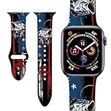 American Flag USA Bass Fish Watch Bands Compatible with Apple Watch 38mm/40mm/41mm, Adjustable American Fishing Theme Wristbands Soft Silicone Replacement Strap for iWatch Series 7 6 5 4 3 2 1 SE
