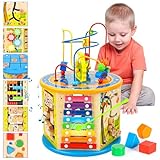 MPenguin Wooden Activity Cube for Kids, Wooden Educational Learning Toys for Over 3 Years Old Boys Girls