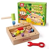Coogam Wooden Tool Box, Toddler Fine Motor Skill Construction Building STEM Toy Set Nuts and Bolts Screw Driver Toolbox Kit Montessori Educational Gift for Preschool Year Old Kids