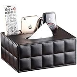 PU Leather Rectangular Tissue Box Cover - Multifunctional Tissue Box Holder with Stationery Remote Control Box, Decorative Tissue Pen Remote Organizer for Home/Office/Restaurant