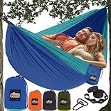 Gorilla Grip Lightweight Camping Hammock Holds 400lbs, Heavy Duty Tree Friendly Straps, Easy to Use, Portable Comfortable Travel Swing Hammocks, Outdoor Tent Camp Essentials, Blue, 10x6.5 FT