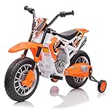 Fierton 12V Kids Motorcycle Electric Dirt Bike Battery Powered Ride On Motorcycle Toy for Toddler w/Detachable Training Wheels High/Low Speed,Dual Shock Absorption,Music Panel (Orange)