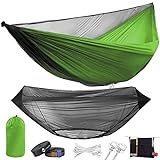 onewind Camping Hammock with Mosquito Net, Adjustable Ridgeline Hammock for Kids, Durable Ripstop Nylon Hammock with Bugnet for Patio, Beach, Backyard, Youth Camping, Light Green
