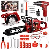 Vextronic 36 PCS Kids Tool Set with Toy Chainsaw Electronic Toy Drill with Sound and Light, Pretend Play Kids Tool Box Construction Toy, Great Toy Tool Set for Toddlers Boys Girls Ages 3+ at Christmas