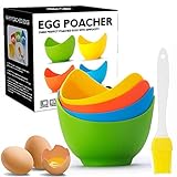 Egg Poacher - Poached Egg Cooker with Ring Standers, Food Grade Non Stick Silicone Egg Poaching Cup for Microwave or Stovetop Egg Poaching, with Extra Silicone Oil Brush, BPA Free, 4 Pack