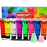 Bowitzki UV Neon Body Paint 8 x 30ml Face Paint Kit 1 oz Black Light Glow in the Dark Makeup Set Fluorescent Face Painting for Adults Kids Music Festivals Party Halloween Christmas Blacklight Reactive