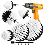 6pcs Drill Brush Attachment Set, 5pcs Scrubber Brushes with 1pcs Extend Long Attachment, Drill Scrub Brush for Cleaning Shower, Tub, Bathroom (White)