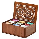 RoyalHouse Premium Wood (Hard MDF) Tea Storage Box Organizer (Brown), Eco-Friendly Multi-Functional Decorative Box, 9 Compartments For Assorted Variety Of Tea Bags and Small Items