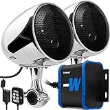 GoHawk TN4-W Waterproof Amplifier 4' Full Range Bluetooth Motorcycle Stereo Speakers 1 to 1.25 in. Handlebar Mount Audio Amp System Harley Touring Cruiser ATV 4-Wheeler, USB, AUX, FM Radio