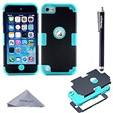 Wisdompro Case for iPod Touch 7, for iPod Touch 6, for iPod Touch 5, 3 in 1 Hybrid Soft Silicone and Hard PC Protective Case Cover for iPod Touch 5th 6th 7th Generation - Mint/Black